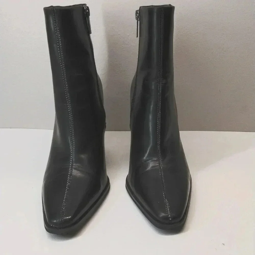 Vince Camuto Black Leather Pointed Toe Ankle Boots